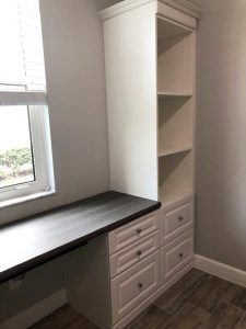 Miller's Murphy Bed & Home Office: desktop with drawers & bookshelf