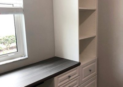 Miller's Murphy Bed & Home Office: desktop with drawers & bookshelf