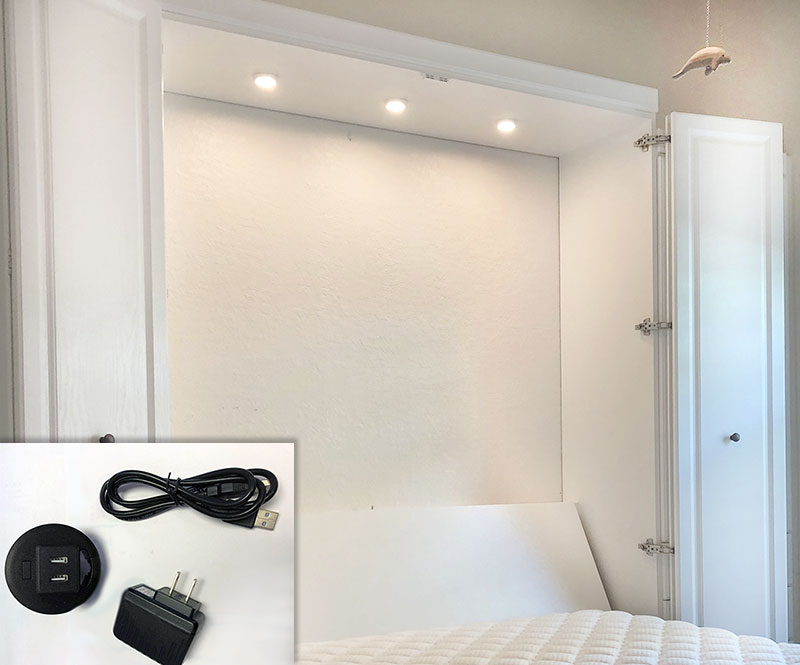 Murphy Bed with LED Cabinet Lights and USB Charging Stations Murphy Bed with LED Cabinet Lights and USB Charging Stations