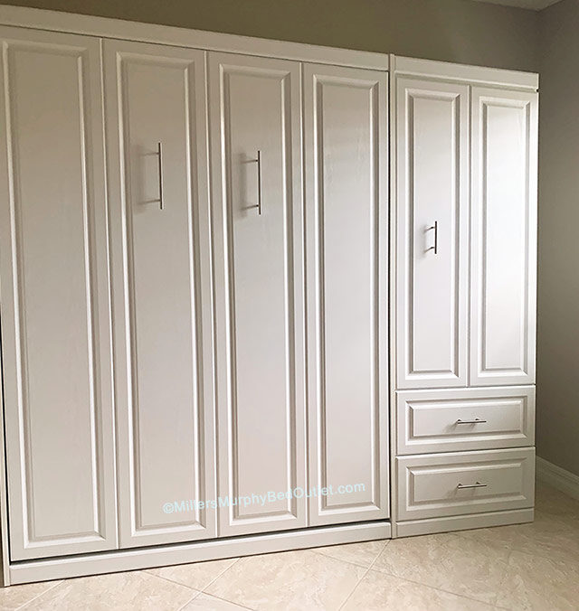 Panel Murphy Bed, closed, side cabinets & desk